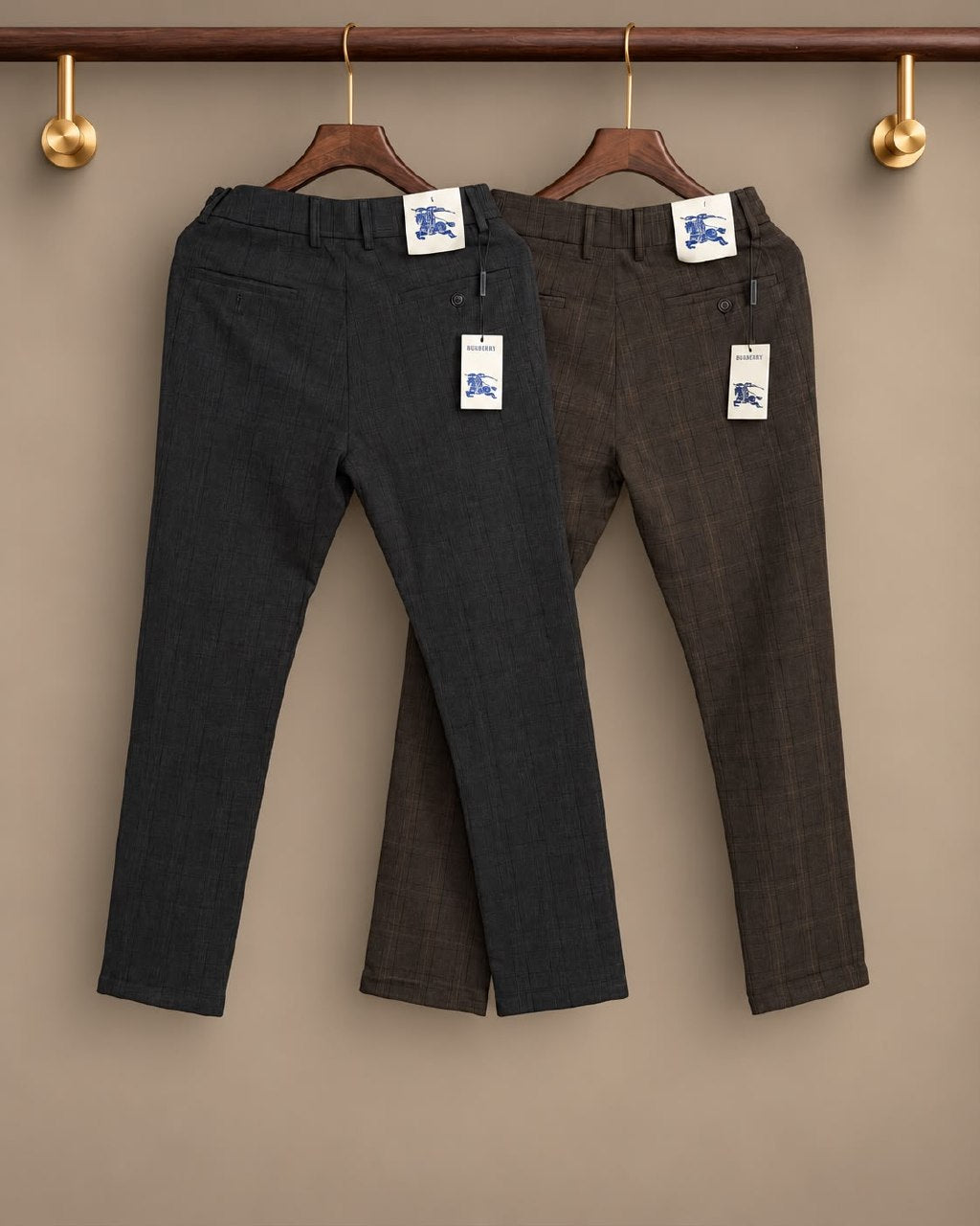 Burberry Check Pants - Dark Grey, Brown