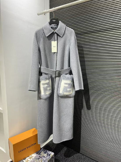 Fendi Belted Coat - Grey