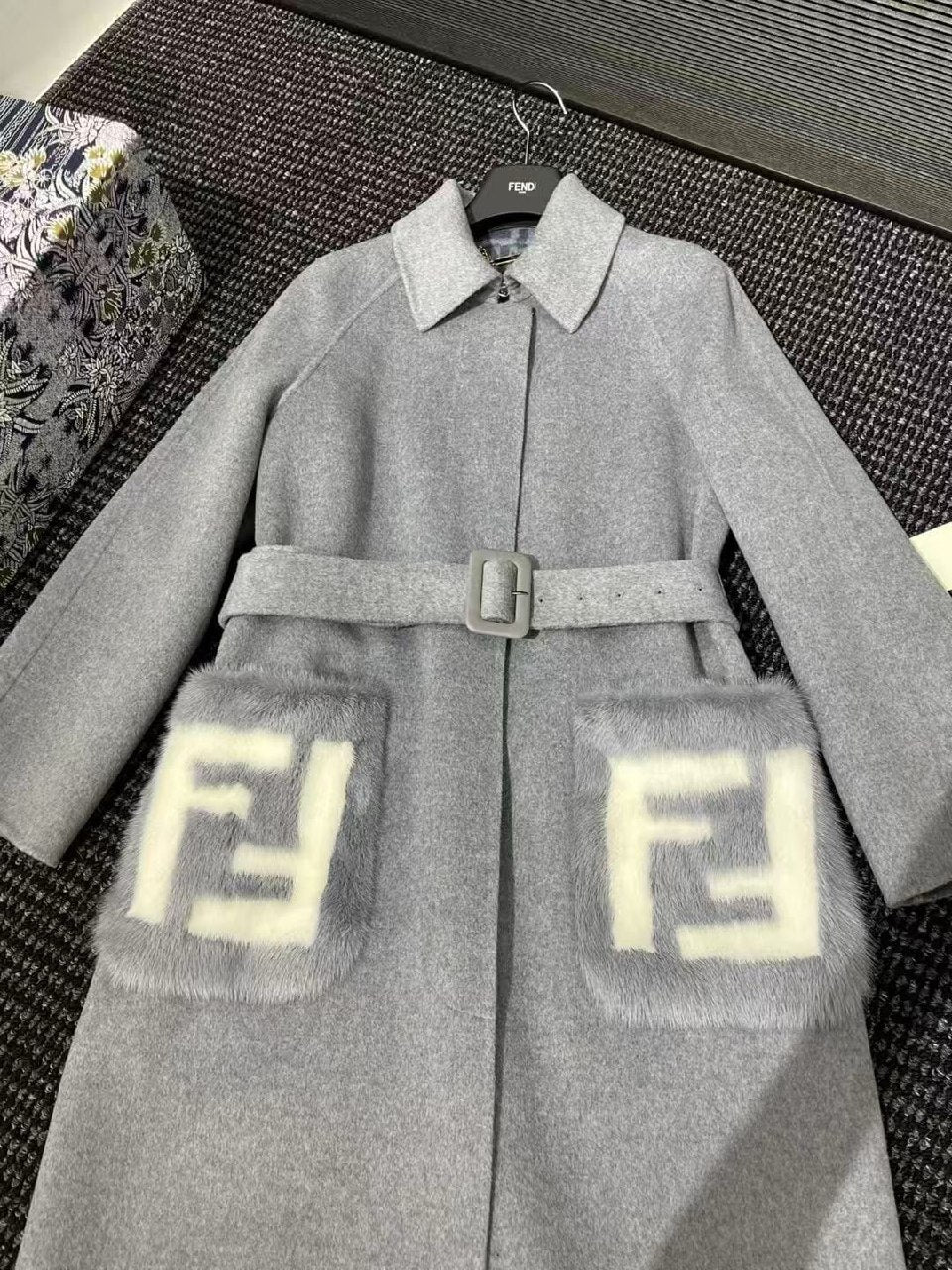 Fendi Belted Coat - Grey
