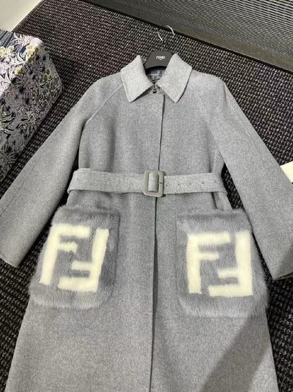 Fendi Belted Coat - Grey