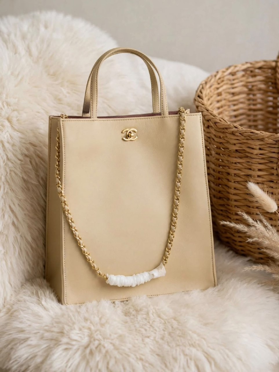 Chanel Chain Strap Tote Bag - Beige