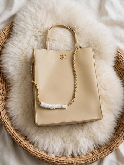 Chanel Chain Strap Tote Bag - Beige