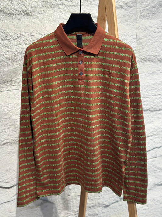 Chrome Hearts Text Pattern Polo Sweater - Brown