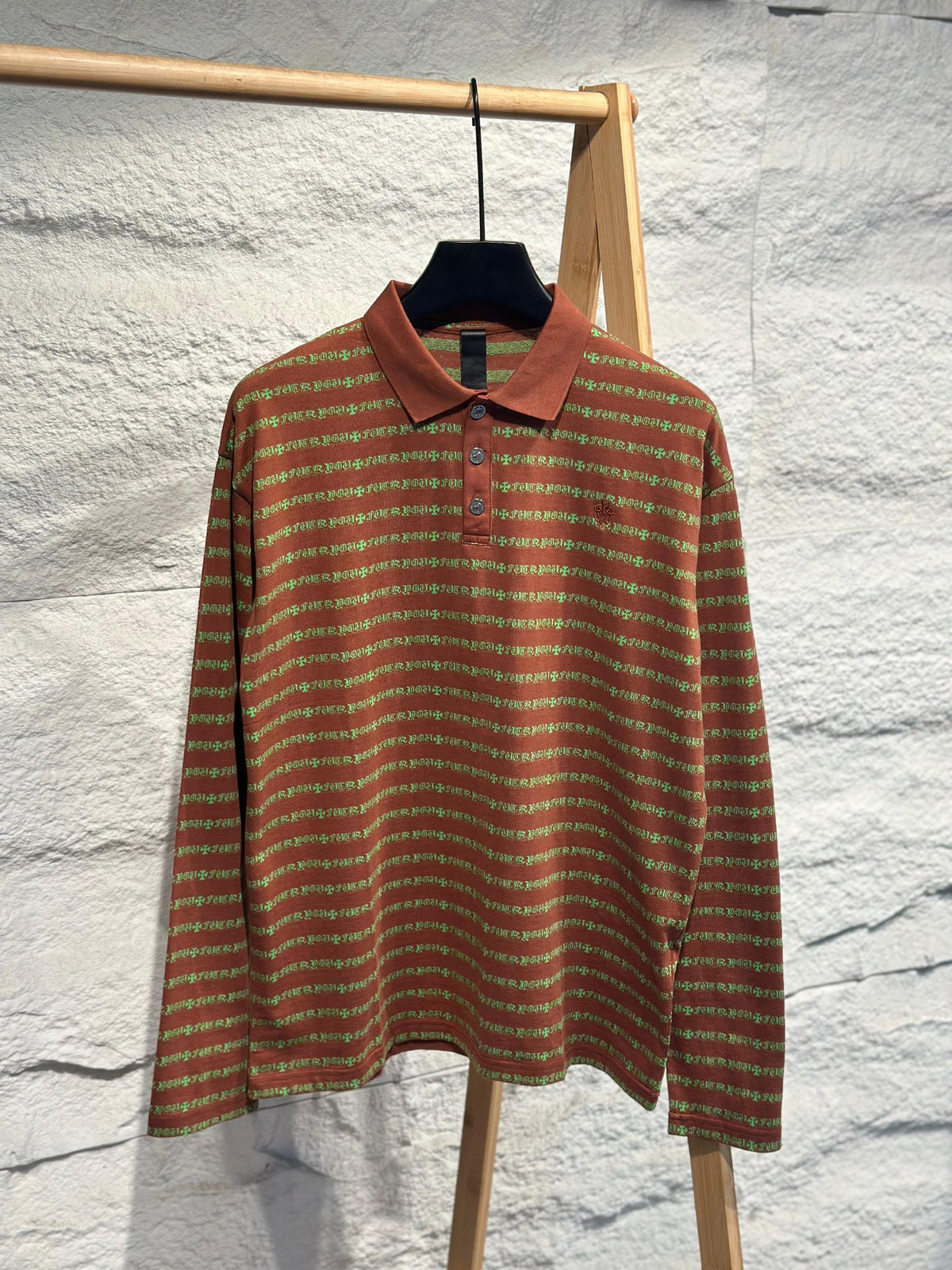 Chrome Hearts Text Pattern Polo Sweater - Brown