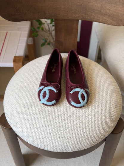Chanel Slippers - Burgundy & Light Blue