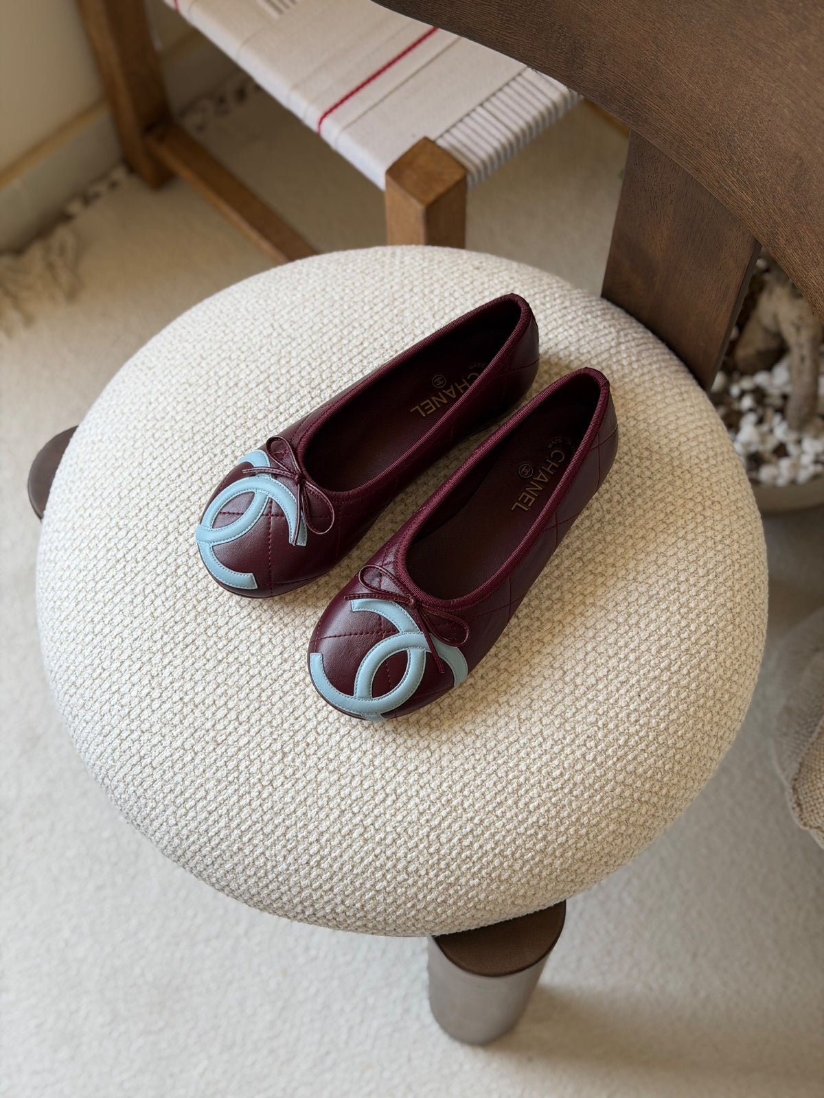 Chanel Slippers - Burgundy & Light Blue
