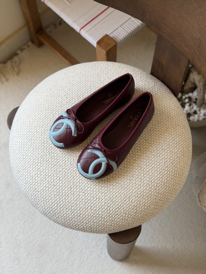 Chanel Slippers - Burgundy & Light Blue