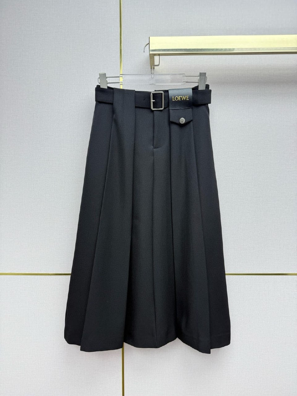 Loewe Pleated Belted Skirt - Grey, Black