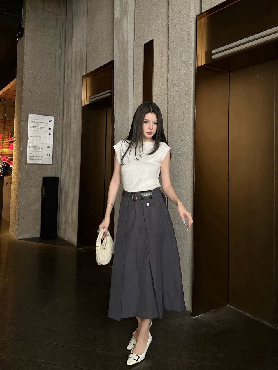 Loewe Pleated Belted Skirt - Grey, Black