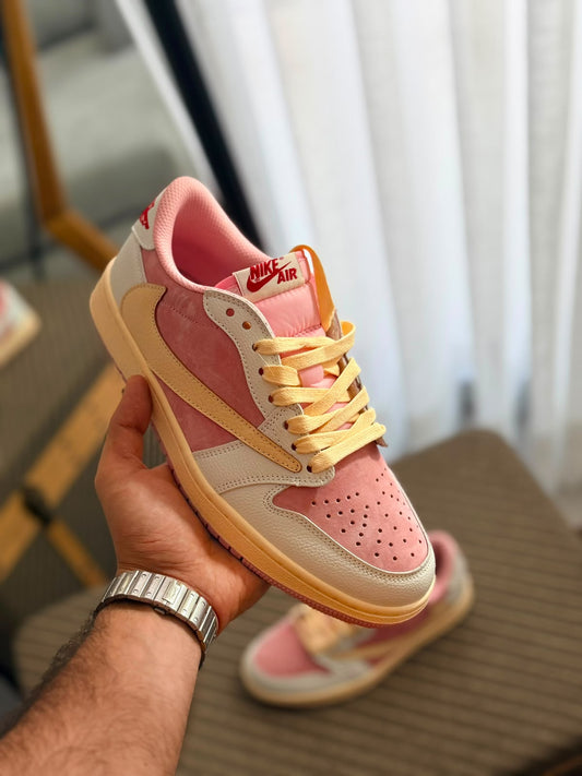 Nike Air Jordan 1 Low Reverse Swoosh Sneakers - Pink & White