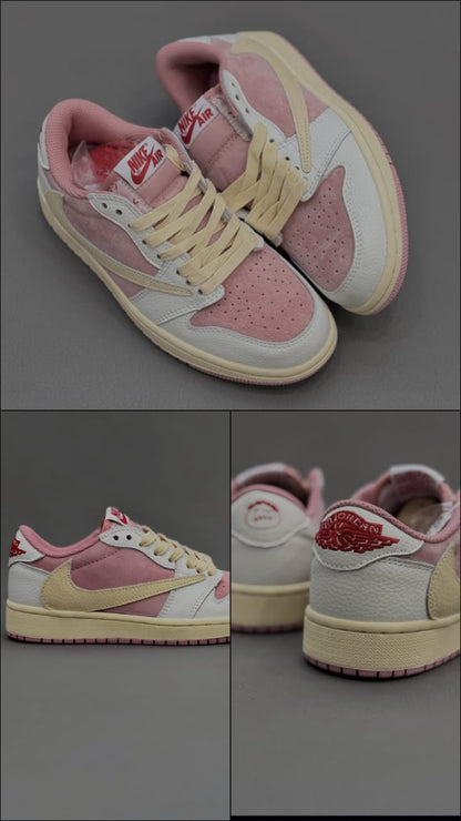 Nike Air Jordan 1 Low Reverse Swoosh Sneakers - Pink & White