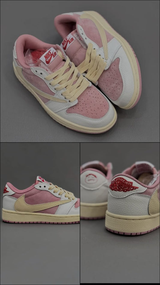 Nike Air Jordan 1 Low Reverse Swoosh Sneakers - Pink & White