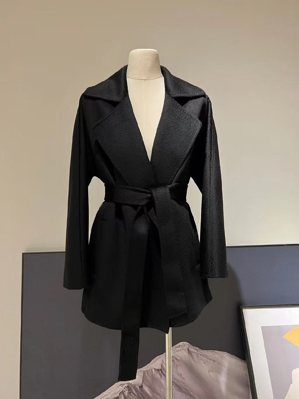 Max Mara Belted Lapel Coat - Black