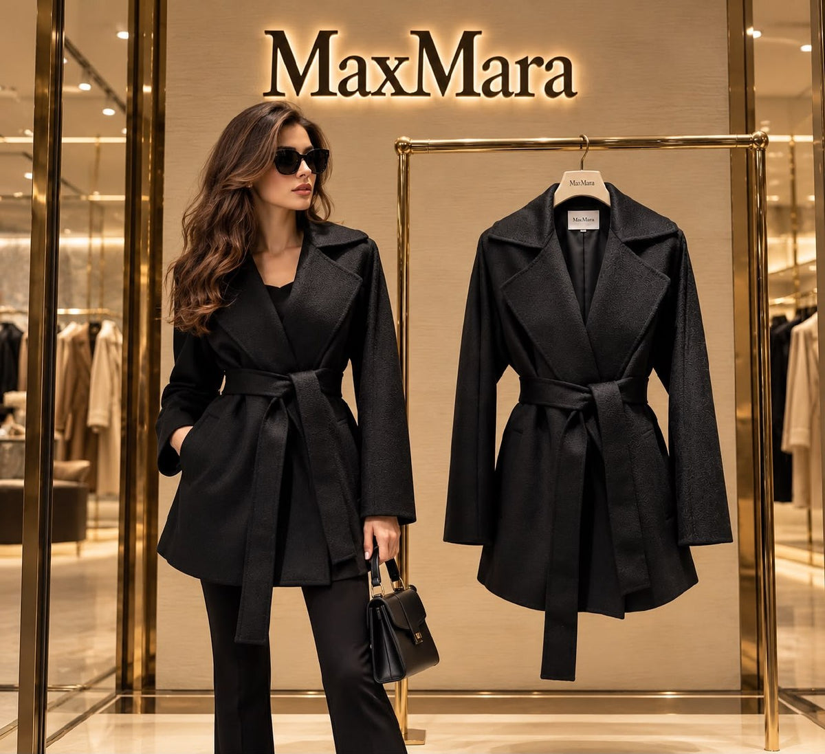 Max Mara Belted Lapel Coat - Black