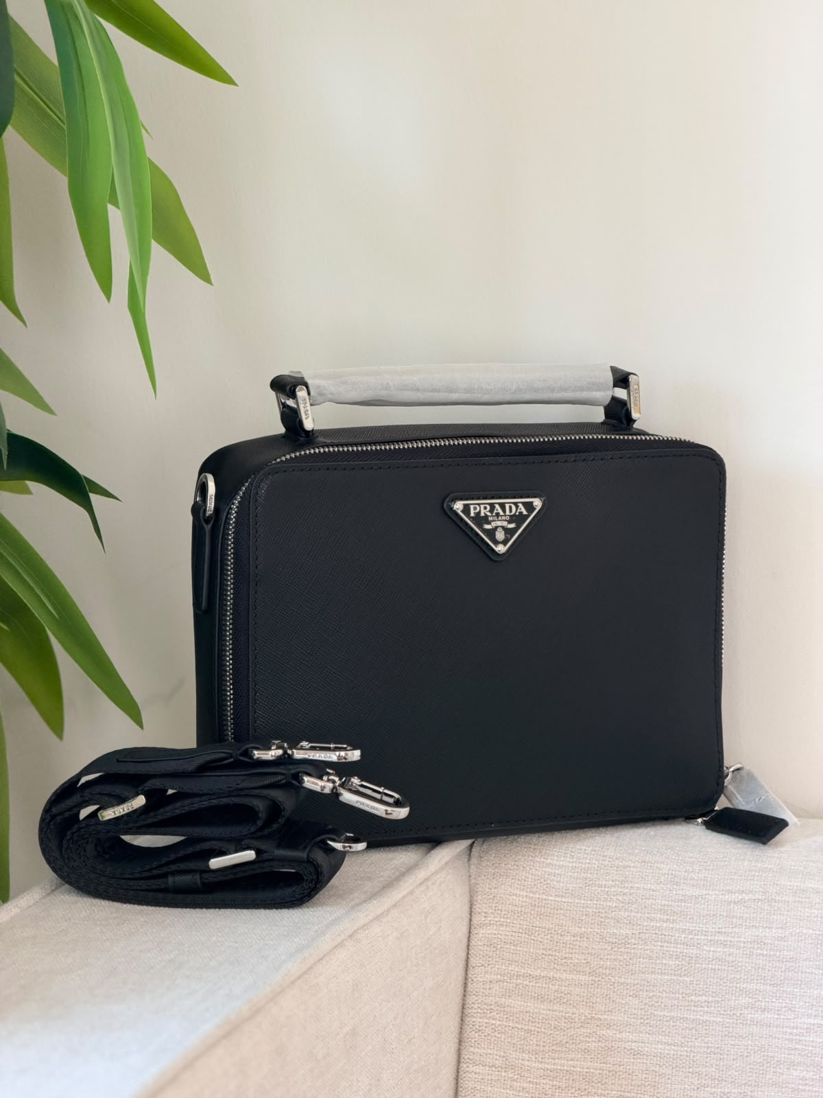 Prada Top-Handle Crossbody Bag - Black
