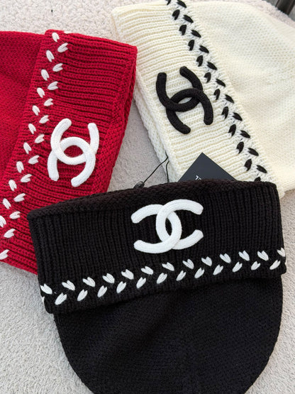 Chanel Beanie - Burgundy, Black, White
