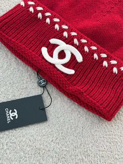 Chanel Beanie - Burgundy, Black, White