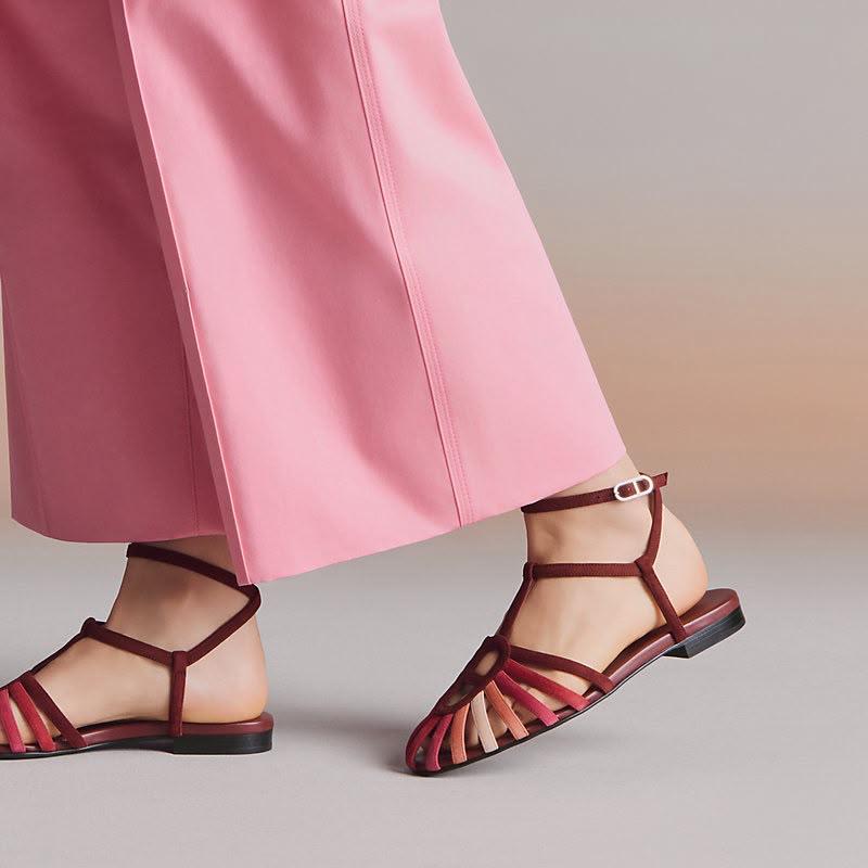 Hermes Strappy Slippers - Burgundy