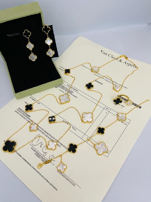Van Cleef & Arpels Necklace, Earrings, Ring & Bracelet Set - Black & White