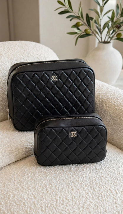 Chanel Makeup Bag Zip Pouch - Black