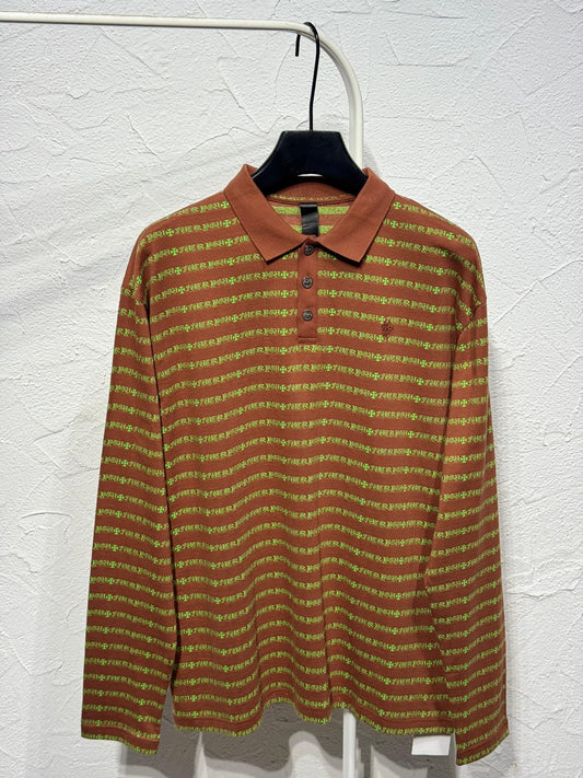 Chrome Hearts Letter-Stripe Polo Sweater - Brown
