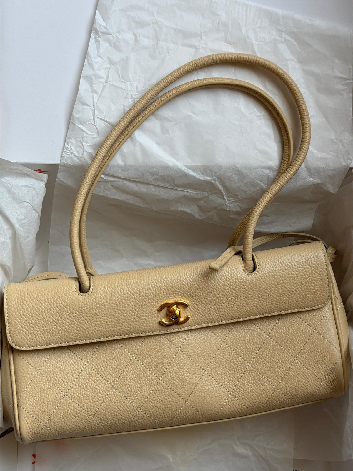 Chanel Quilted Flap Handbag - Beige