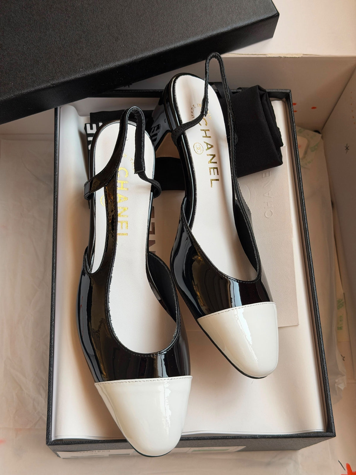 Chanel Slingback Heels - Black & White