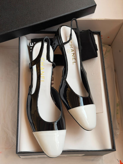 Chanel Slingback Heels - Black & White