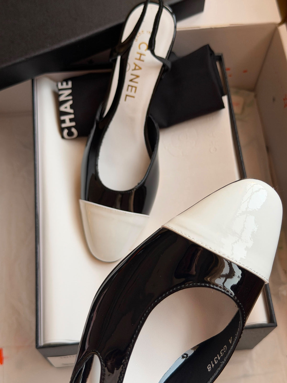 Chanel Slingback Heels - Black & White