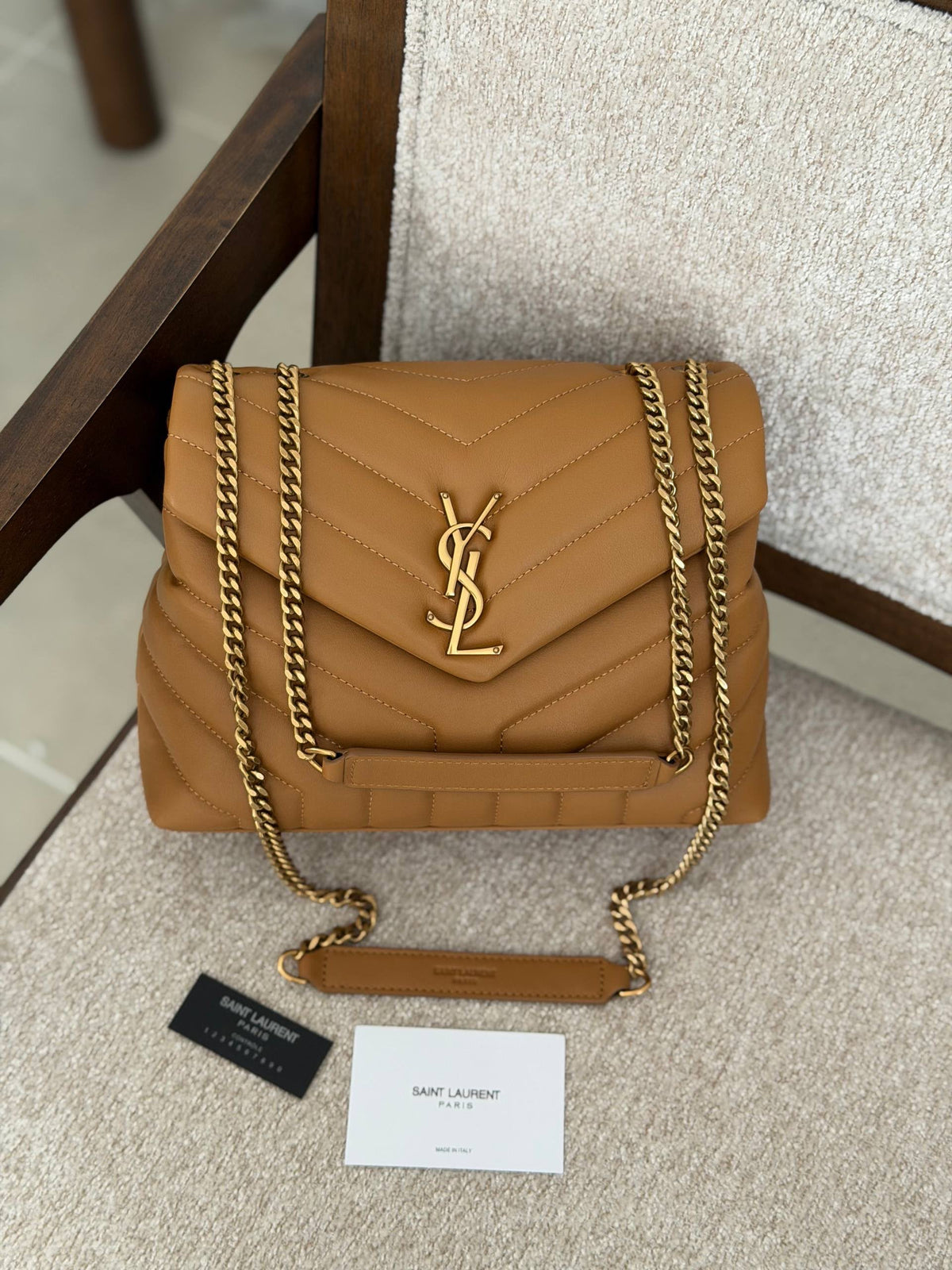 YSL Chevron Flap Shoulder Bag - Brown