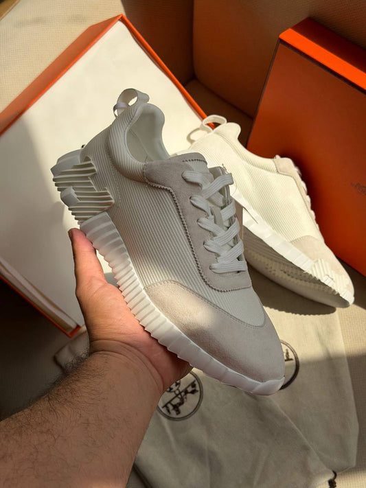 Hermès Ribbed Sole Sneakers - White & Grey