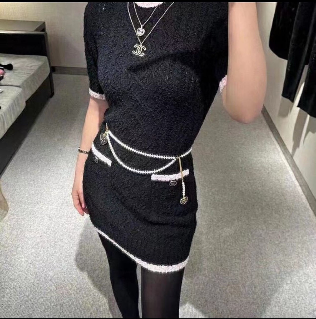 Chanel Pearl-Chain Belt - White