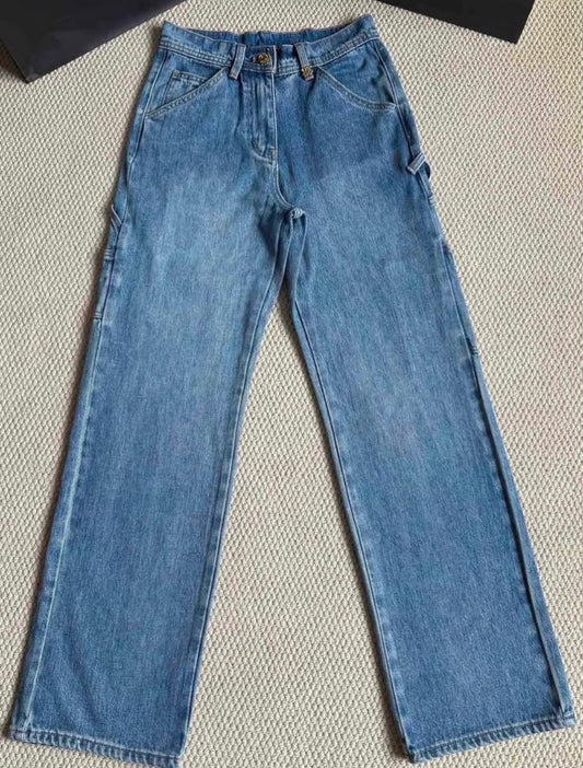 Chanel Utility-Pocket Jeans Pants - Blue
