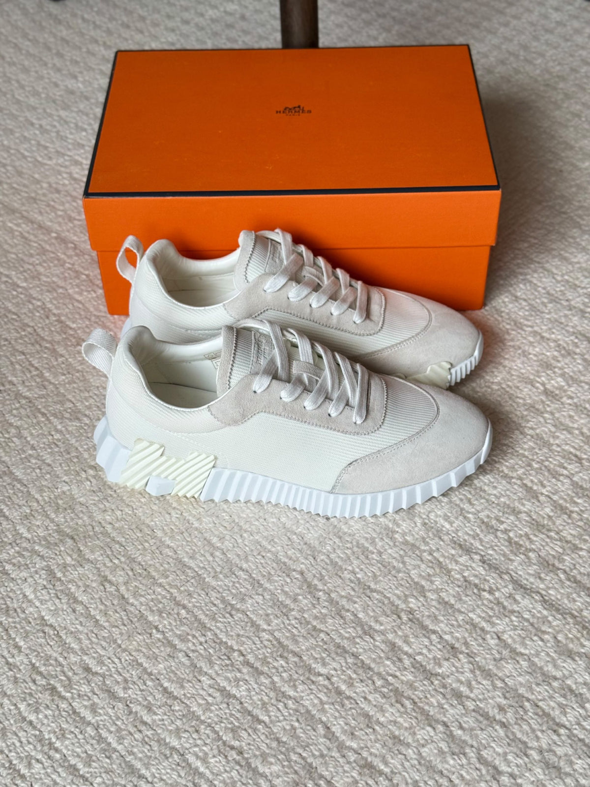 Hermès Bouncing Grid-Panel Sneakers - White