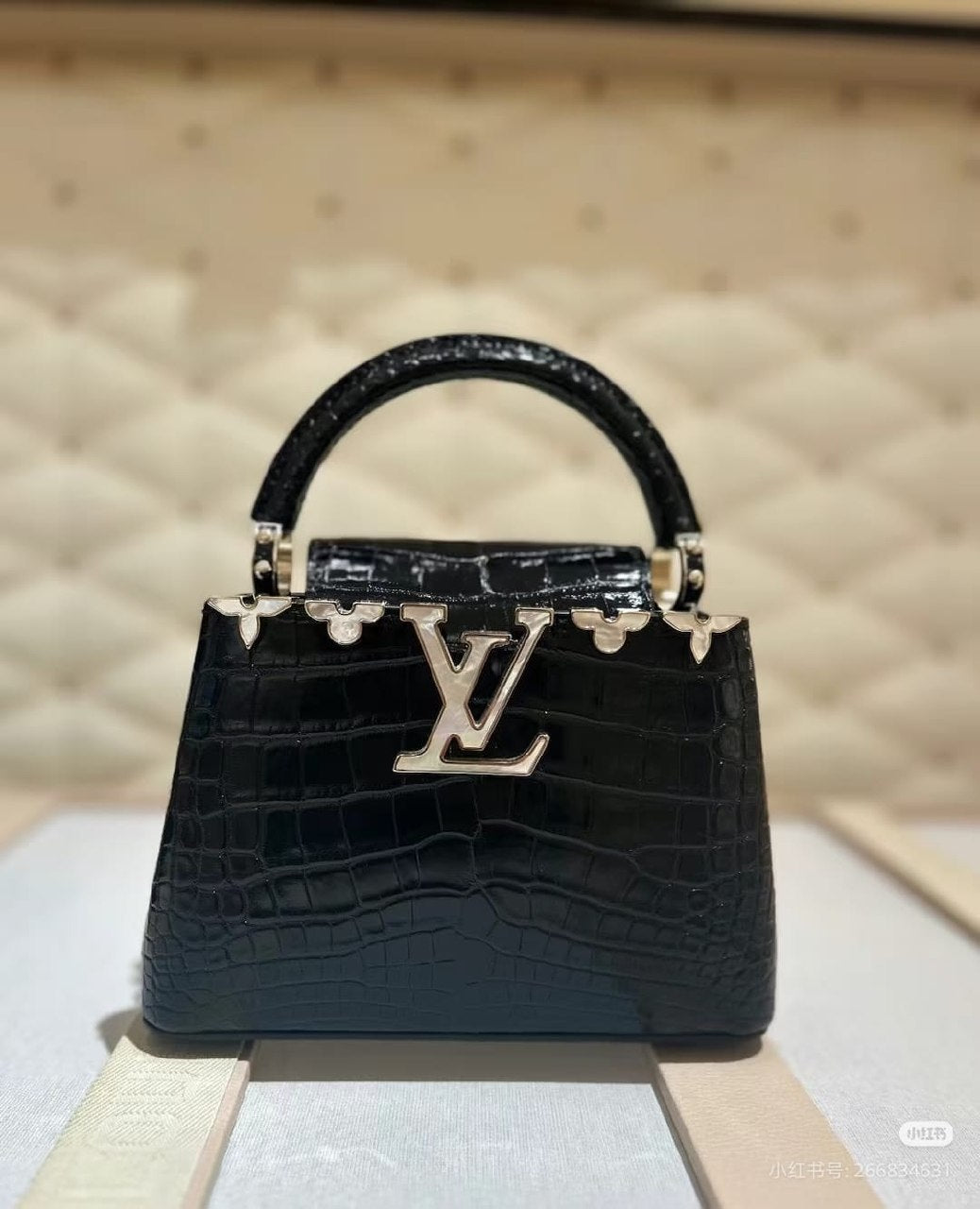 Louis Vuitton Croc-Embossed Handbag - Black Embossed