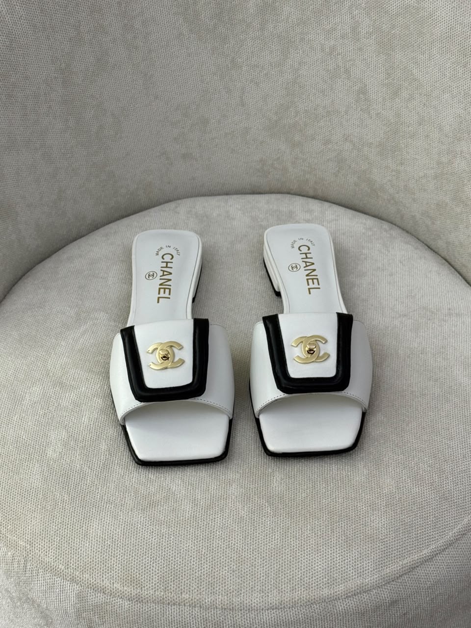 Chanel Slippers - White & Black