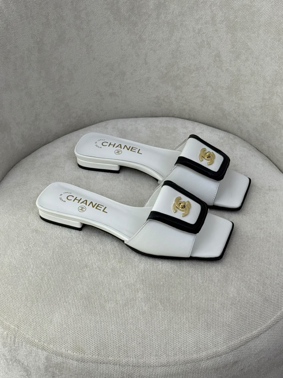 Chanel Slippers - White & Black