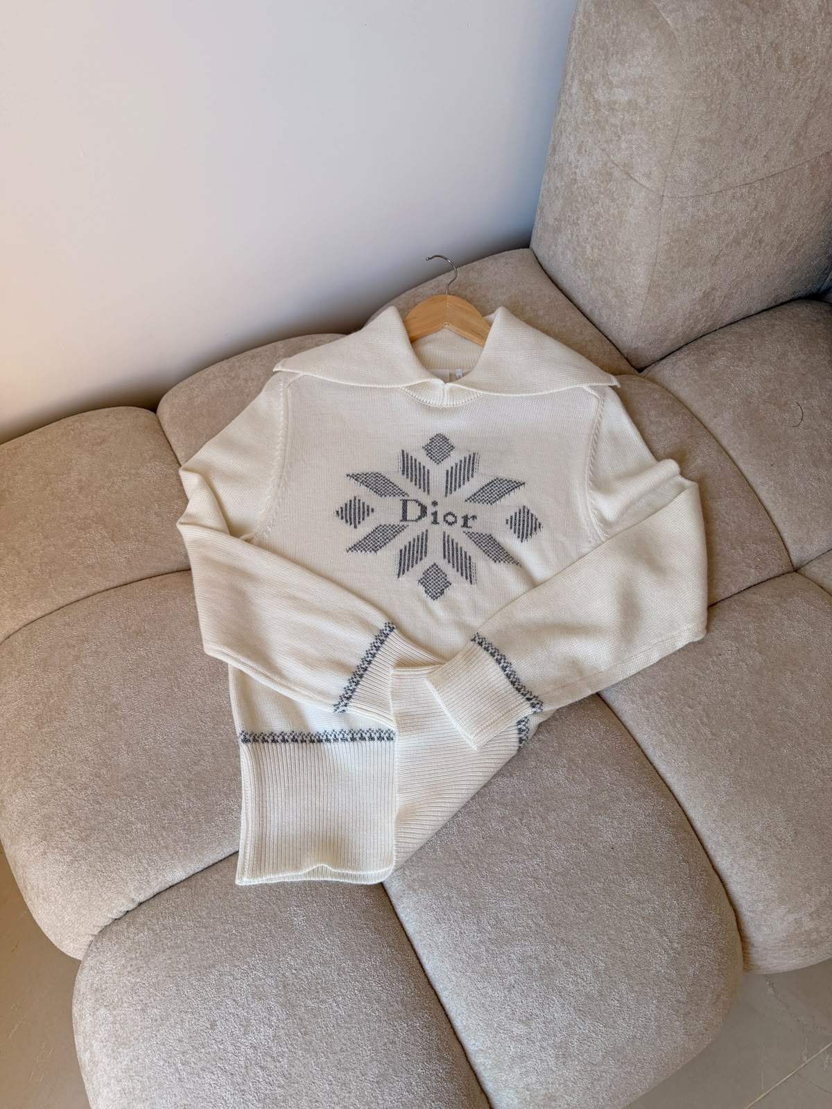 Dior Wide-Collar Polo Sweater - White