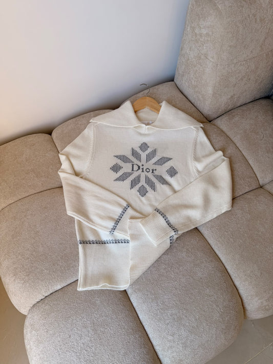 Dior Wide-Collar Polo Sweater - White