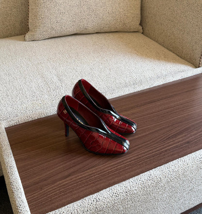 Chanel Heels - Burgundy Embossed