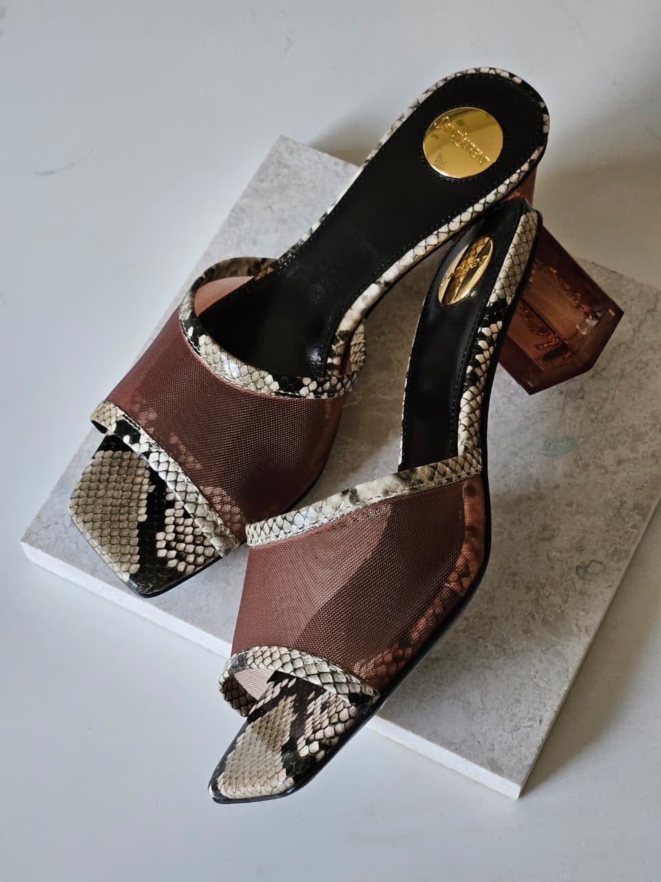 Saint Laurent Heels - Brown Snake Print