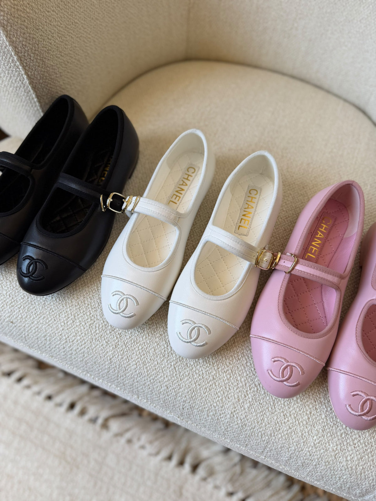 Chanel Slippers - Black, White, Pink