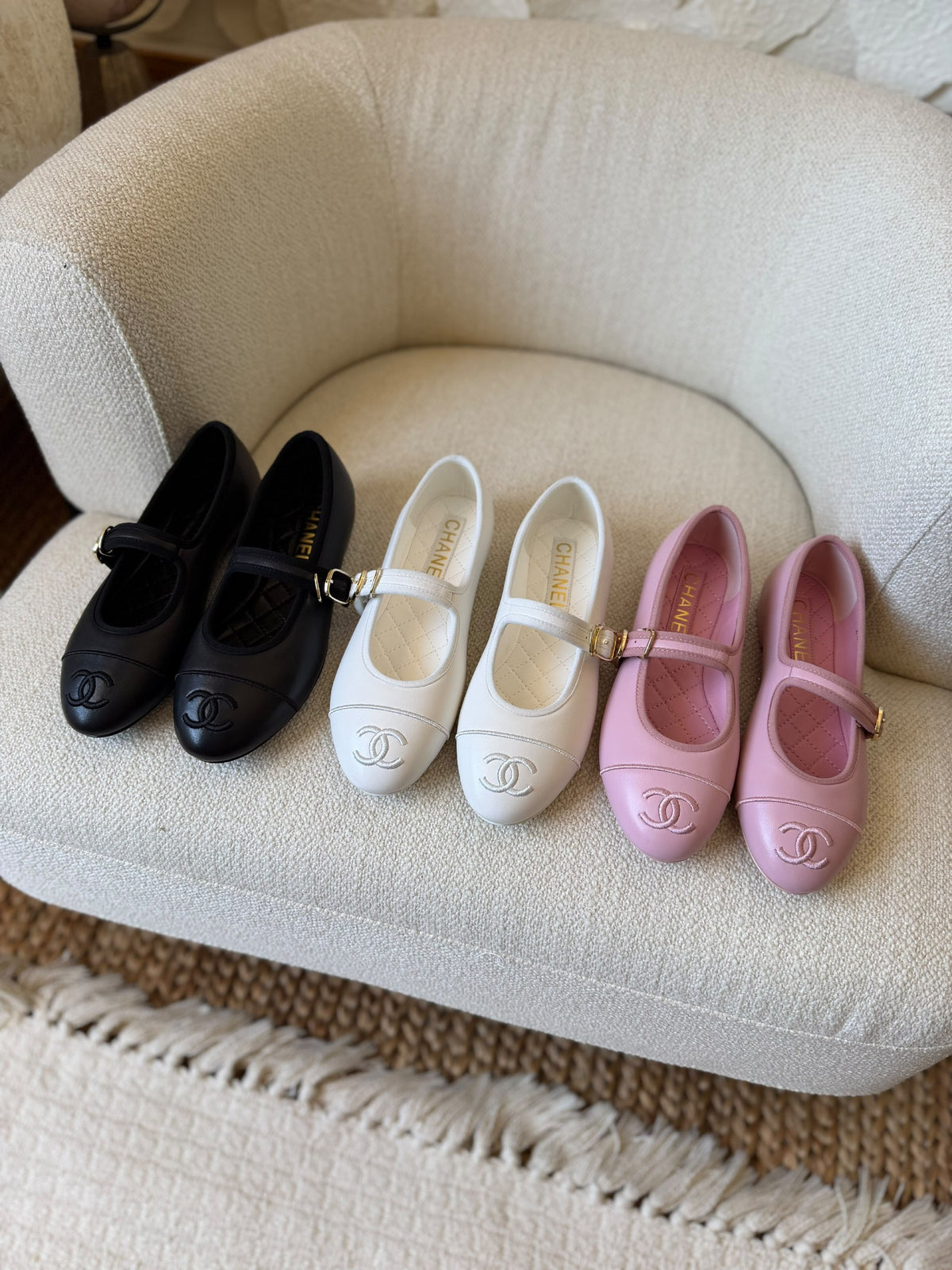 Chanel Slippers - Black, White, Pink