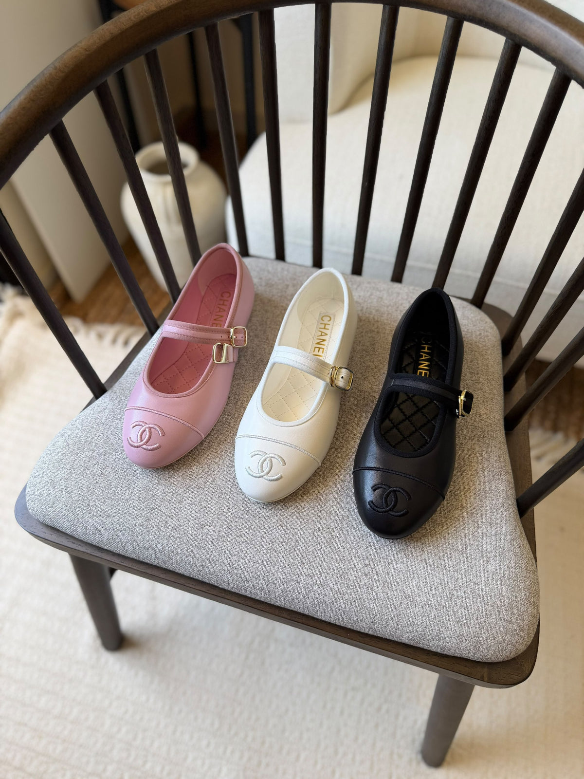 Chanel Slippers - Black, White, Pink