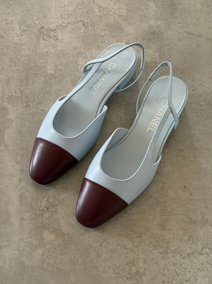 Chanel Heels - White & Burgundy