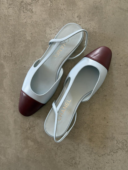 Chanel Heels - White & Burgundy