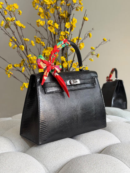 Hermès Handbag Reptile Embossed - Black Embossed