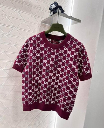 Gucci Dense-Motif Knitted T-Shirt - Burgundy