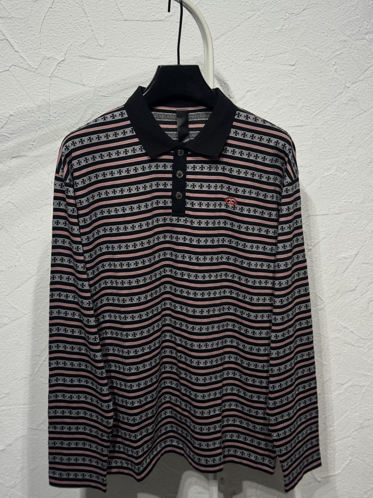 Chrome Hearts Motif-Stripe Polo Sweater - Black