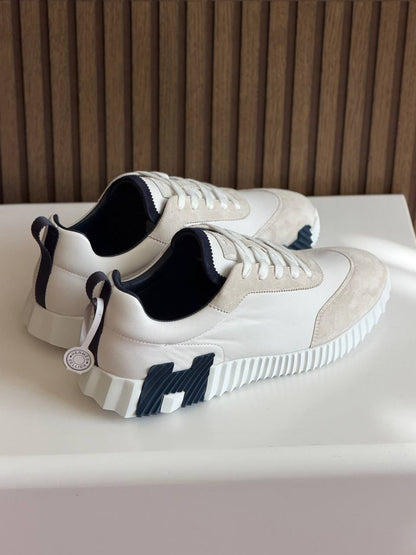 Hermes Ribbed Sole Sneakers - White & Beige